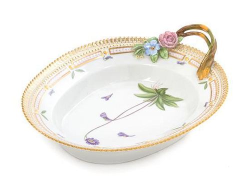 A Royal Copenhagen Flora Danica Porcelain Dish Length 9 3/4 inches.