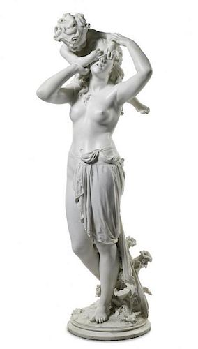 * An Italian Marble Figural Group Height of figure 64 inches.
