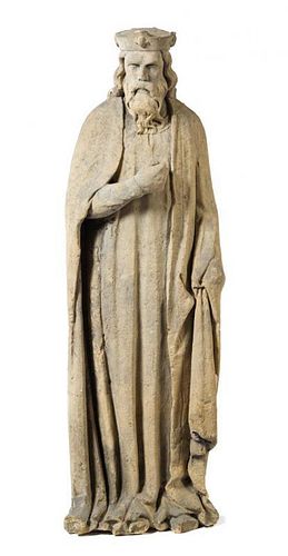 A Limestone Sculpture of King Arthur Height 60 1/2 inches.