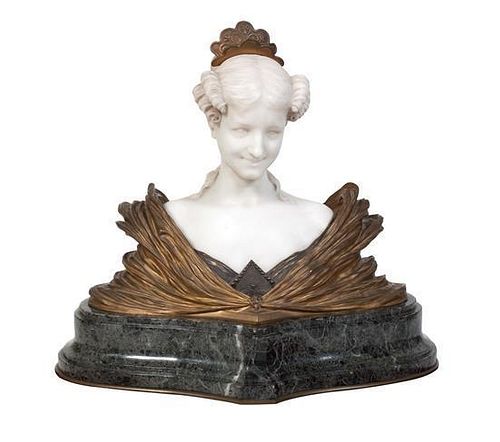 A French Gilt Bronze and Marble Bust Height 24 3/4 inches.