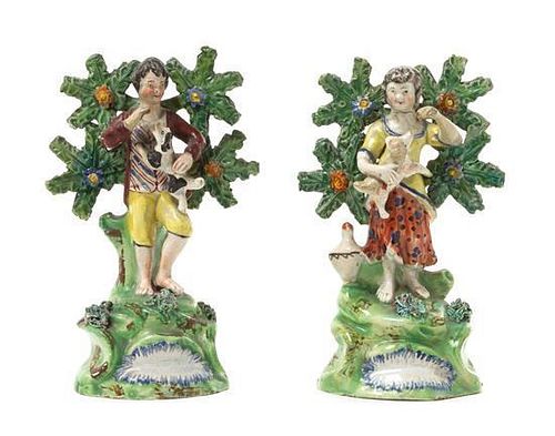 * Two Staffordshire Bocage Figural Groups Height 5 5/8 inches.