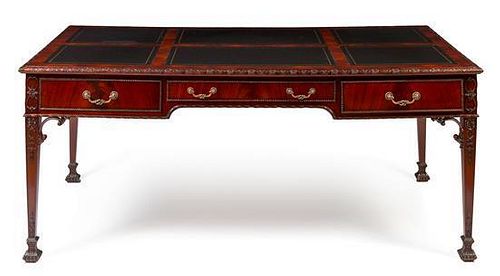 A Chippendale Style Mahogany Partners Desk Height 30 x width 71 1/2 x depth 40 1/4 inches.