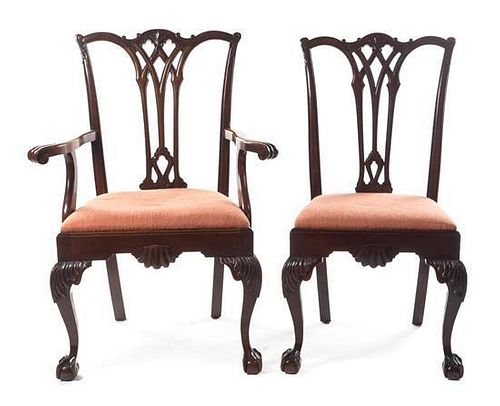 Two Irish Chippendale Style Mahogany Chairs Height of armchair 40 inches.