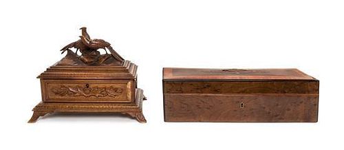 A Victorian Brass Inlaid Kingwood and Satinwood Glove Box Width of first 11 7/8 inches.