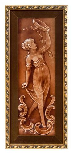A Minton Pottery Plaque Height of plaque 17 1/2 x width 5 1/2 inches.