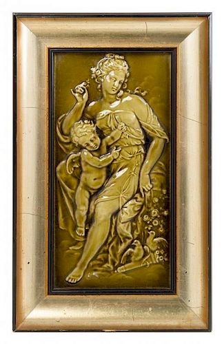 A Minton Pottery Plaque Height of plaque 11 1/2 x width 5 3/4 inches.