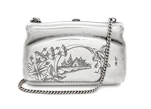* A Russian Silver Change Purse, Maker's mark Cyrillic IGI, Moscow, early 20th century, the front centered by an engraved cabin