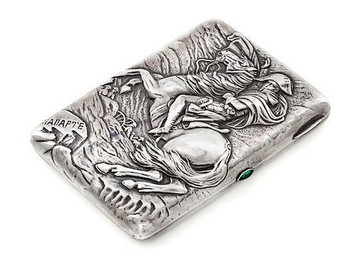 * A Russian Silver Cigarette Case, Mark of Konstantin Skvortsov, Moscow, late 19th/early 20th century, the case depicting Napole