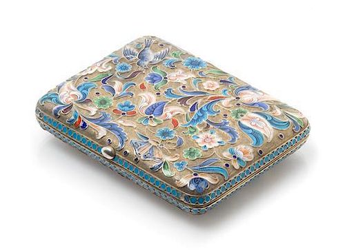 * A Russian Enameled Silver Cigarette Case, Mark of D.P. Nikitin, Moscow, late 19th century, the lid and underside decorated wit