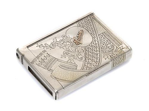 * A Russian Silver Cigarette Case, Ivan Speshnev, Moscow, late 19th/early 20th century, the case with engraved patterns and foli