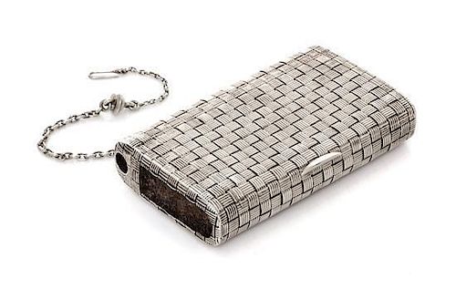 * A Russian Silver Cigarette Case, Mark of Otto Makselius, St. Petersburg, late 19th century, worked in a basket weave pattern w
