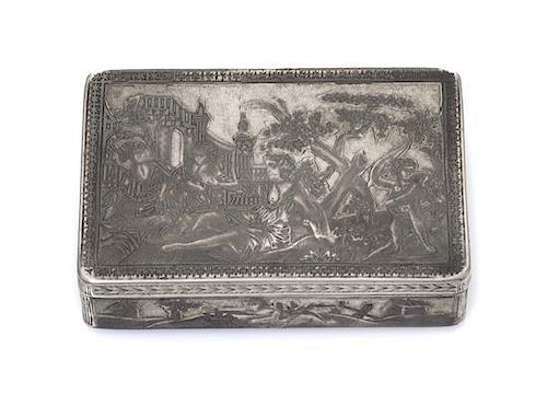 * A Russian Niello Silver Snuff Box, Mark of Vasily Popov, Moscow, early 19th century, the lid, sides and base decorated with fi