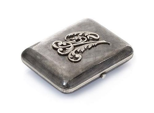 * A Russian Niello Silver Cigarette Case, Mark likely of Gustav Klingert, Moscow, late 19th/early 20th century, the lid with an