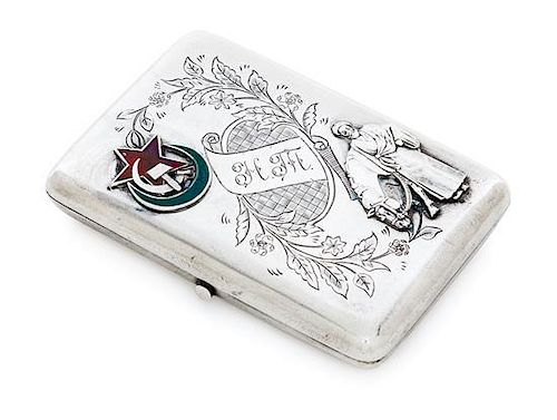 * A Russian Silver and Enamel Cigarette Case, Mark of Sergei Nazarov, assay mark of Ivan Lebedkin, Moscow, early 20th century, t