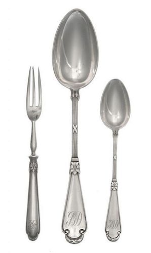 * A Group of Russian Silver Flatware, Mark of Karl Faberge, St. Petersburg, the handles with tied garland terminals, comprising: