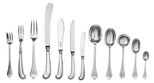 * A George VI Silver Flatware Service, Spaulding & Company, London, 1946, all engraved with block monogram F over N*L, knives wi
