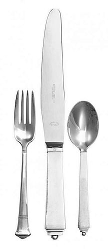 * A Danish Silver Flatware Service, Georg Jensen, Copenhagen, Pyramid pattern, comprising: 12 dinner knives 12 dinner forks 12 s