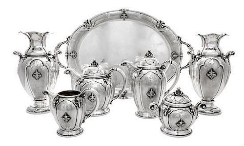 An Italian Silver Seven-Piece Tea and Coffee Service, Valle & Gandini for Fornari, Milan, Mid-20th Century, comprising a teapot,