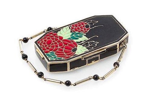 * A French Enameled Silver Compact, Auguste Peyroula, Paris, early 20th century, of rectangular form with canted corners, the ex