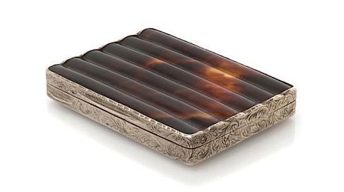 * An Austrian Silver and Tortoise-Shell Cigarette Box, Maker's mark obscured, early 20th century, the sides engraved with foliat