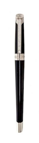 A Harry Winston Lacquer, Palladium and Diamond Fountain Pen Length 6 1/4 inches.