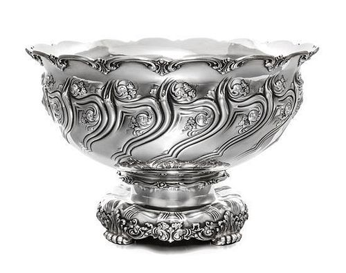 An American Silver Punch Bowl, Tiffany & Co, New York, NY, 1893, the rim worked with C-scrolls, the body with repousse decorated
