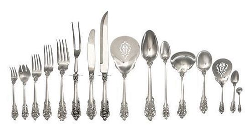 An American Silver Flatware Service, Wallace Silversmiths, Wallingford, CT, Grand Baroque pattern, comprising: 10 dinner knives