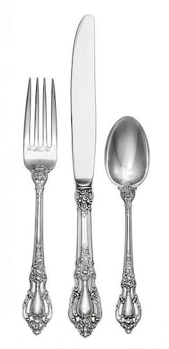 * An American Silver Flatware Service, Lunt Silversmiths, Greenfield, MA, 20th Century, Eloquence pattern, comprising: 12 dinner