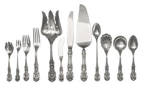 An American Flatware Service, Reed and Barton, Taunton, MA, Francis I pattern, comprising: 10 dinner knives 12 dinner forks 12 c