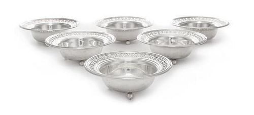 * A Set of Twelve American Silver Nut Dishes, Towle Silversmiths, Newburyport, MA, each of circular form with a pierced border a