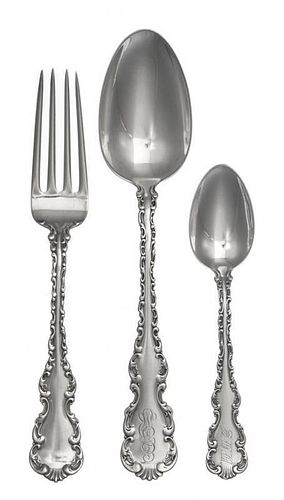 An American Silver Flatware Partial Service, Whiting Mfg. Co., New York, NY, Louis XVpattern, comprising: 10 dinner forks 2 serv