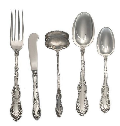 * An American Silver Flatware Service, Towle Silversmiths, Newburyport, MA, Old English pattern, comprising: 12 dinner forks 18