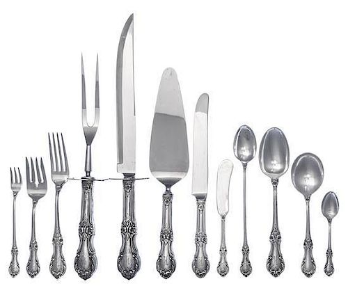 * An American Silver Flatware Service, International Silver Co., Meriden, CT, Wild Rose pattern, comprising: 12 dinner knives 8