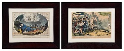 Two Currier and Ives Hand-Colored Lithographs First: 8 x 12 1/4 inches.