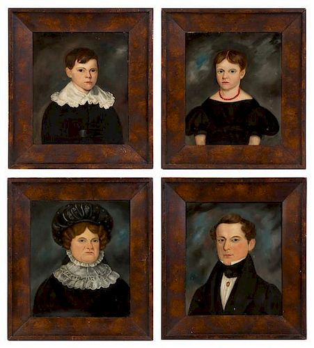 Artist Unknown, (American/British, 19th Century), Portraits of a Mother, Father and Children (four works)