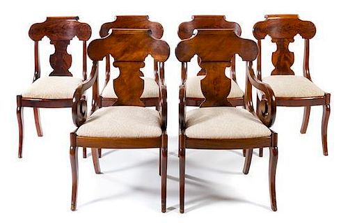 A Set of Six American Empire Style Mahogany Dining Chairs Height 33 1/2 inches.