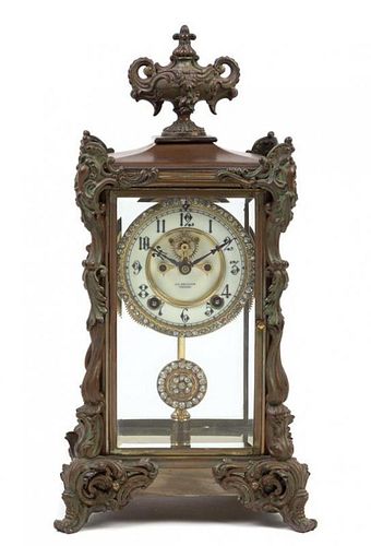 An Ansonia Bronze Mounted Mantle Clock Height 15 3/4 inches.