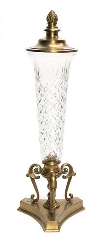 A Brass Mounted Cut Glass Vase and Cover Height 20 inches.