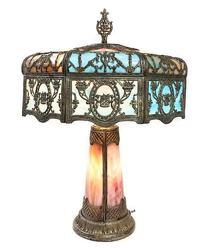 An American Slag Glass Lamp Height 27 inches.