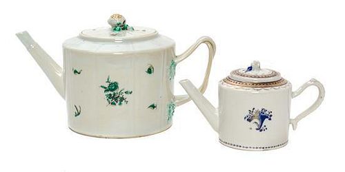 * Two Chinese Export Porcelain Teapots Height of larger overall 5 3/8 inches.