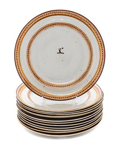* A Set of Twelve Chinese Export Porcelain Plates Diameter 9 3/4 inches.