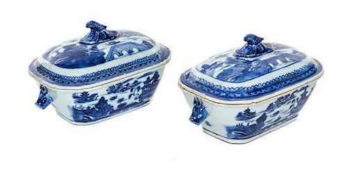 * A Pair of Chinese Export Porcelain Sauce Tureens Width 7 1/2 inches.