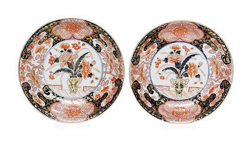 Two Japanese Imari Porcelain Chargers Diameter 12 inches.