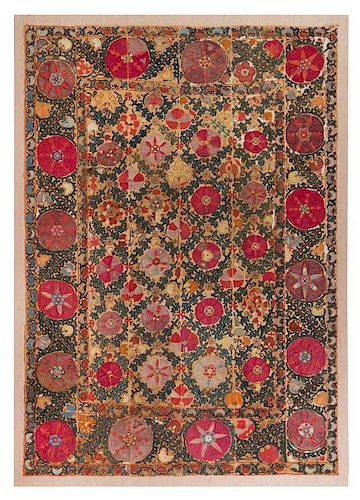 * A Suzani Embroidered Panel Height 95 x width 67 inches.