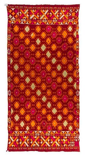 * An Indian Silk Embroidered Cotton Phulkari Shawl 49 x 92 inches.