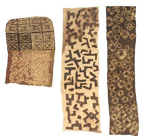 * Three African Raffia Cloth Fragments Length of longest 95 1/2 x 20 1/2 inches.