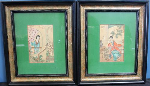 Pair of Signed Chinese Figural Paintings on Silk.