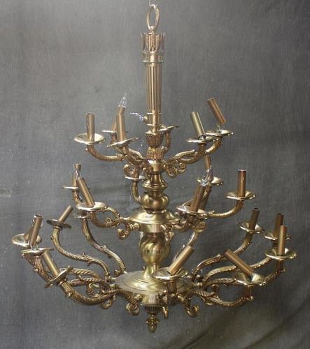 Large 3 Tier Gilt Metal Multi Arm Chandelier with