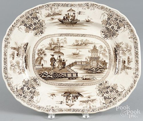 Brown Staffordshire ''Nankin'' platter, 19th c., 13 3/4'' l., 17'' w.