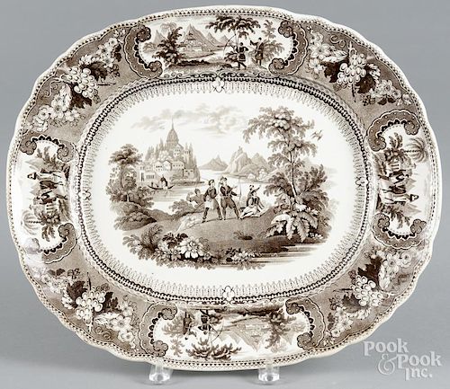 Brown Staffordshire ''Belzoni'' platter, 19th c., marked by Wood & Sons, view number four, 14'' l.